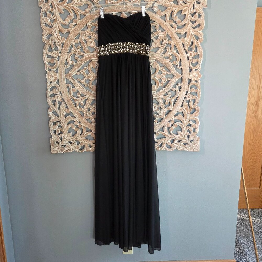 Y2K My Michelle Vintage Long Black Beaded Strapless Prom Dress 3